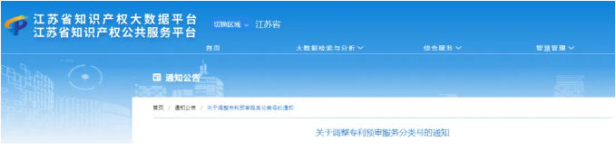 江蘇省關(guān)于調(diào)整專利預(yù)審服務(wù)分類號(hào)的通知